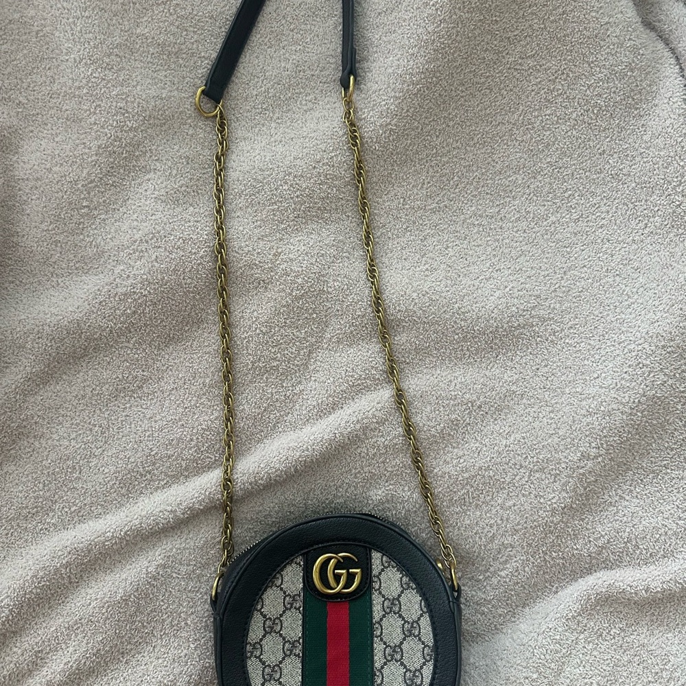 Gucci Black and Gold Crossbody Bag with Green and Red Stripe